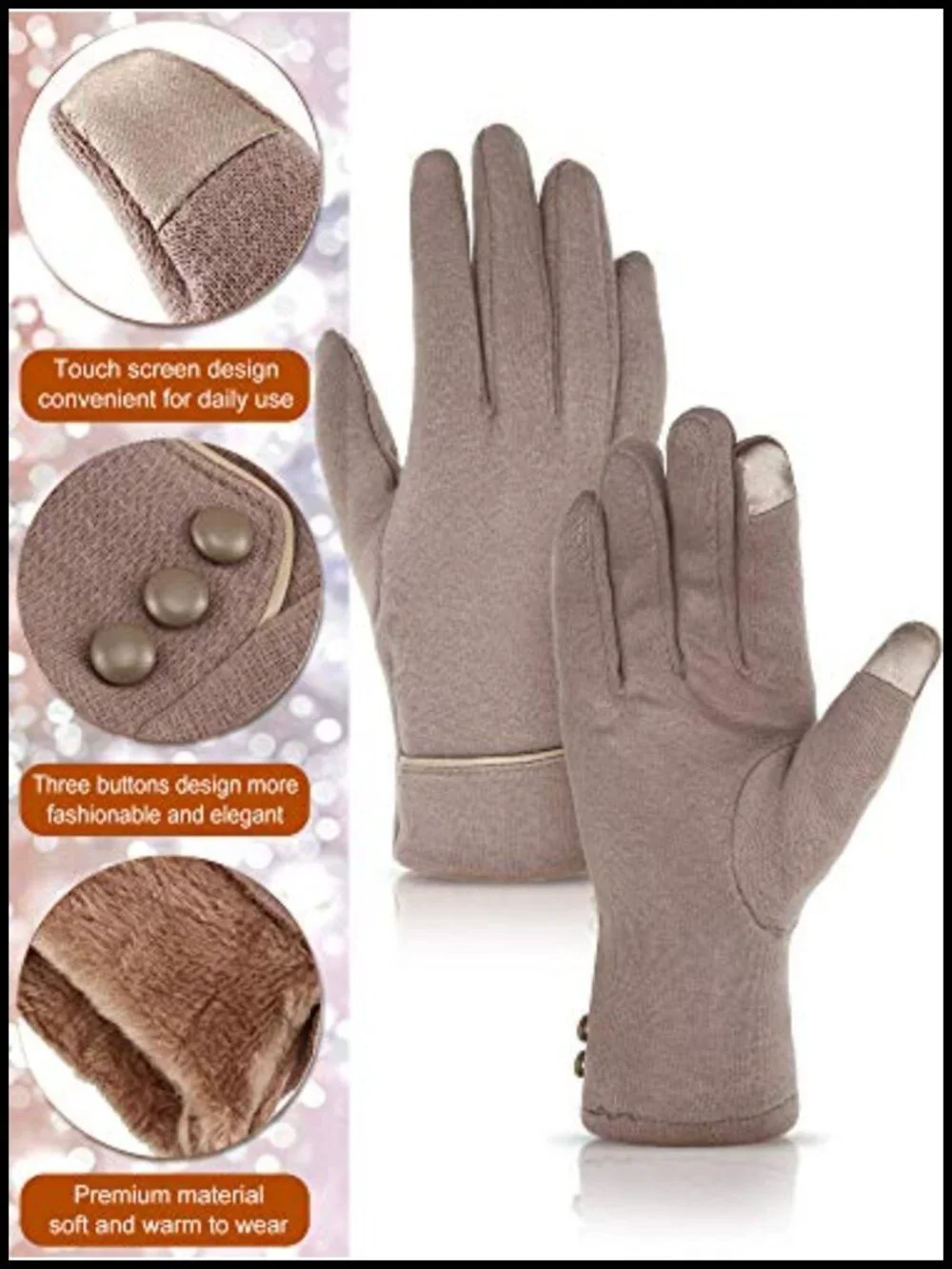 3 Pairs Touchscreen Winter Gloves Windproof Fleece Lined Women Cold Weather